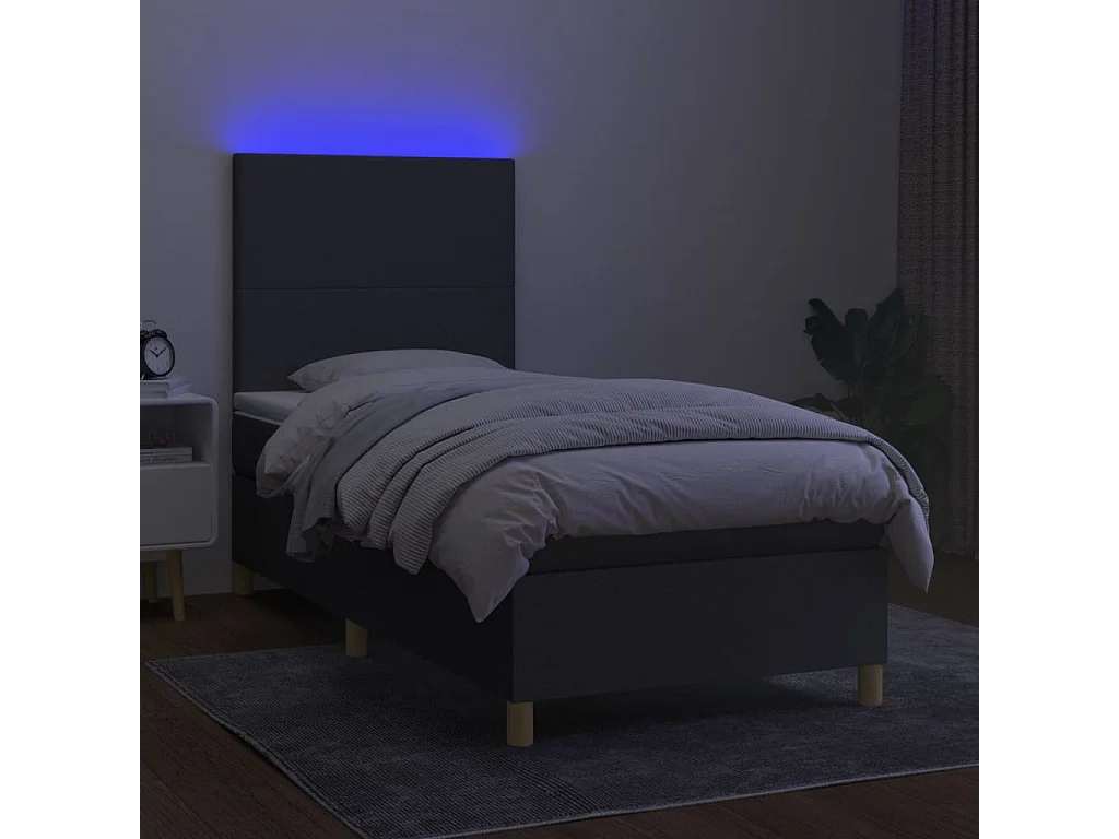 Cama continental c/ colchão e LED 90x190 cm tecido cinza-escuro PT776969