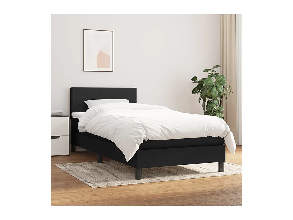 Ensemble complet boxspring - 90x200 cm + sommier tapissier + matelas Noir Tissu SRGW79348