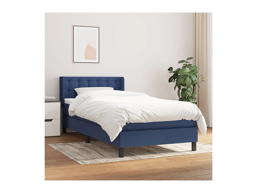 Ensemble complet boxspring - 80x200 cm + sommier tapissier + matelas Bleu Tissu SRGW13114