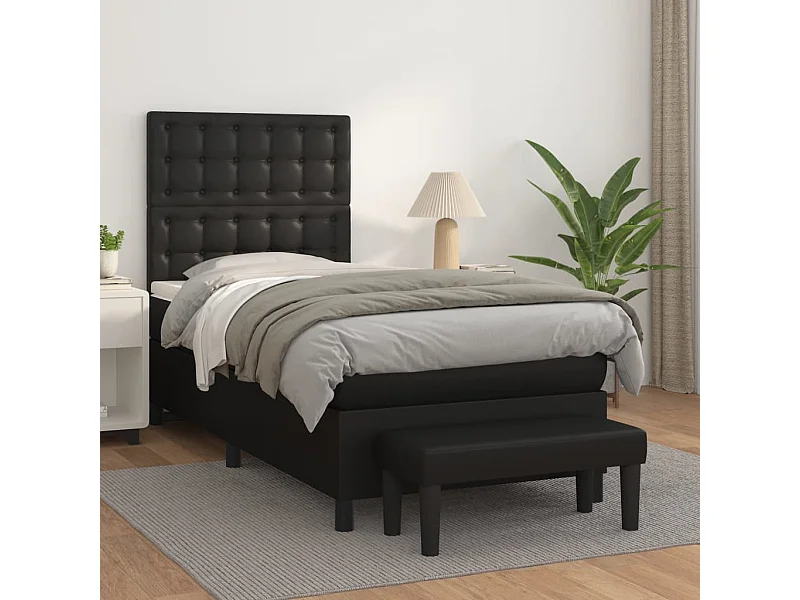 Cama continental com molas+ colchão 80x200 cm couro artificial preto PT298264