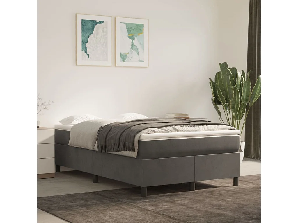 Cama continental boxspring com colchão 120x200 cm veludo cinzento-escuro PT777996