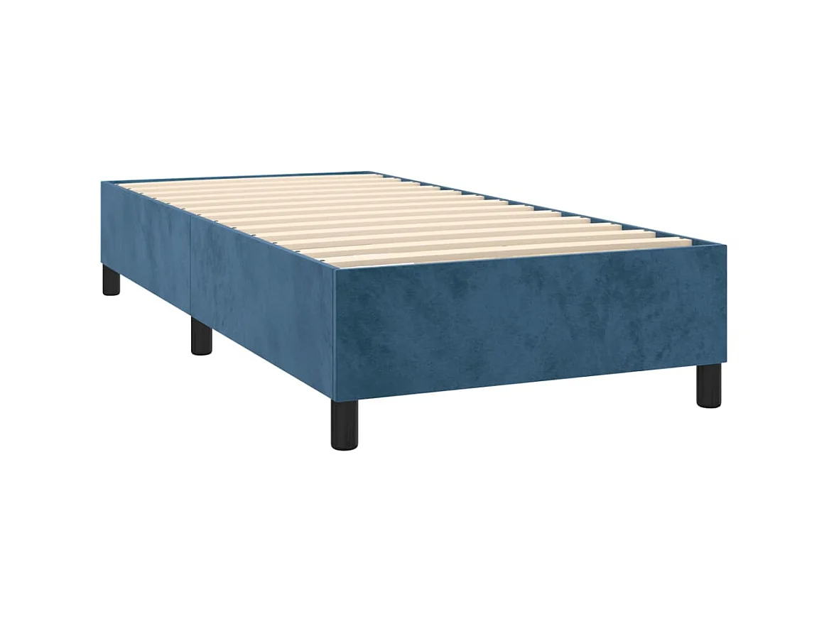Conjunto Boxspring - 90x190 cm + Somieres + colchón + LED terciopelo azul oscuro ES42301