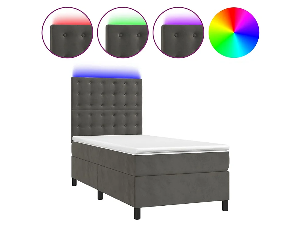 LED-Boxspringbett mit Matratze,Bett für Schlafzimmer Dunkelgrau 80x200 cm Samt -CFW13803