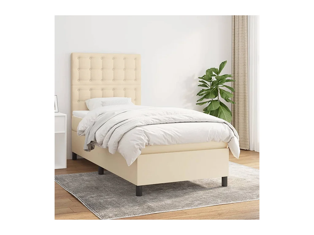 Ensemble complet boxspring - 100x200 cm + sommier tapissier + matelas Crème Tissu SRGW30370