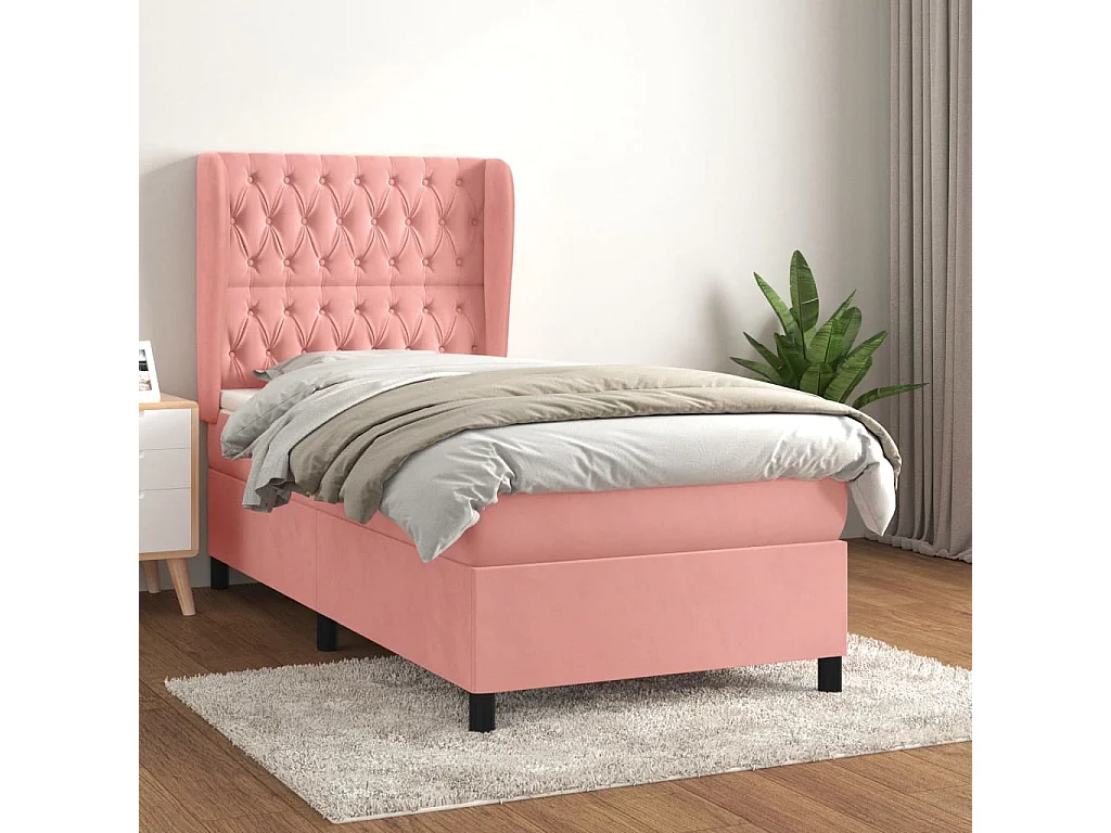 Ensemble complet boxspring - 90x200 cm + sommier tapissier + matelas Rose Velours SRGW34059