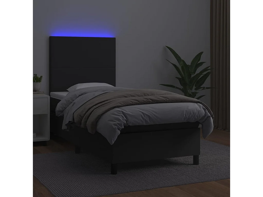 Cama continental c/ colchão/LED 90x200 cm couro artificial preto PT614791