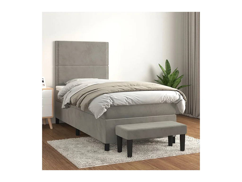 Ensemble complet boxspring - 100x200 cm + sommier tapissier + matelas Gris clair Velours SRGW58528