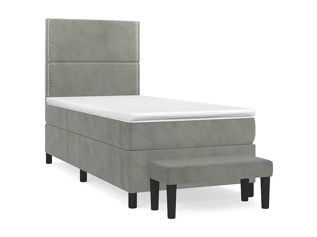 Ensemble complet boxspring - 100x200 cm + sommier tapissier + matelas Gris clair Velours SRGW58528