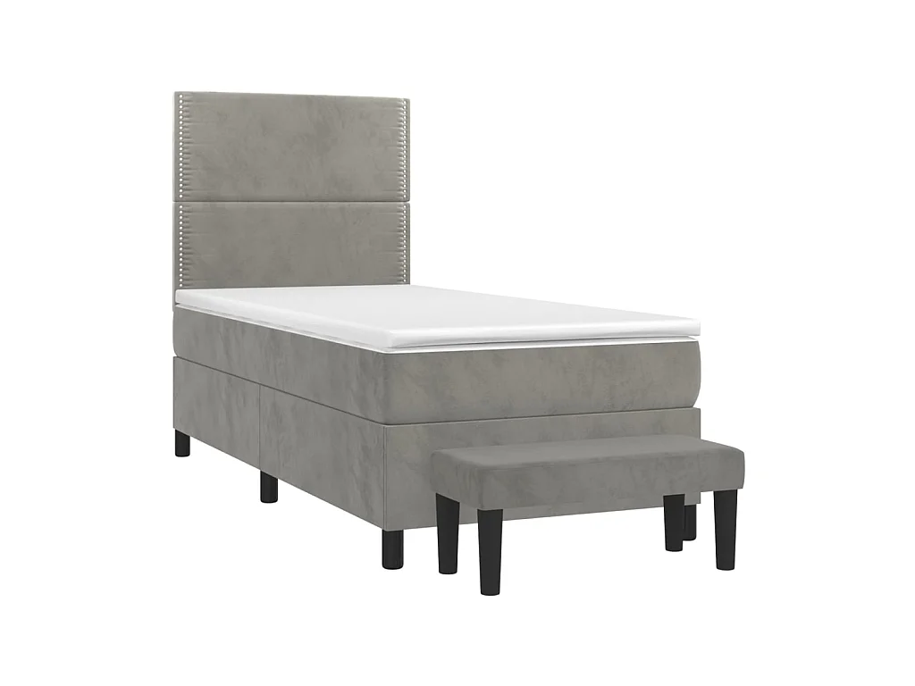 Ensemble complet boxspring - 100x200 cm + sommier tapissier + matelas Gris clair Velours SRGW58528