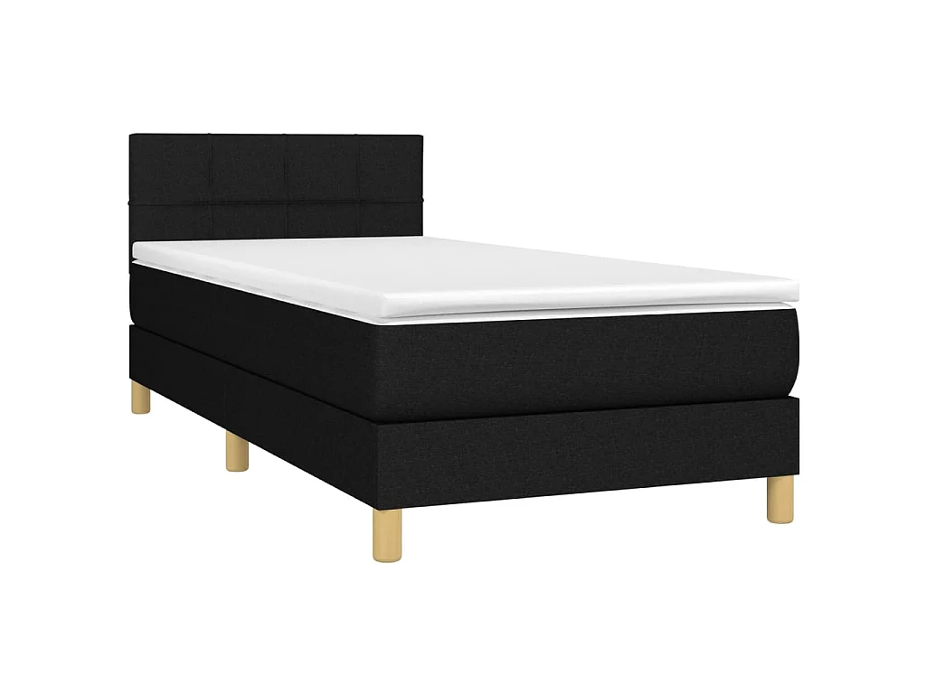 Ensemble complet boxspring - 90x200 cm + sommier à lattes de lit + matelas + LED Noir Tissu SRGW31119