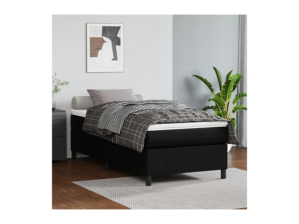 Ensemble complet boxspring - 90x190 cm + sommier tapissier + matelas Noir Similicuir SRGW35651