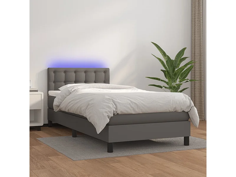 Boxspring met matras en LED kunstleer grijs 80x200 cm NL54566