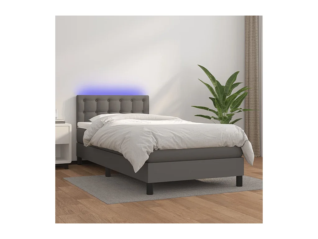 Ensemble complet boxspring - 80x200 cm + sommier à lattes de lit + matelas + LED Gris SRGW63993