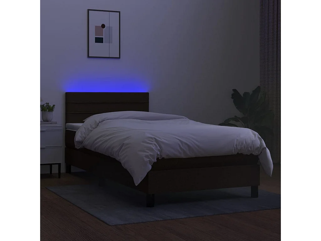 Conjunto Boxspring - 100x200 cm + Somieres + colchón + luces LED tela negro ES44647