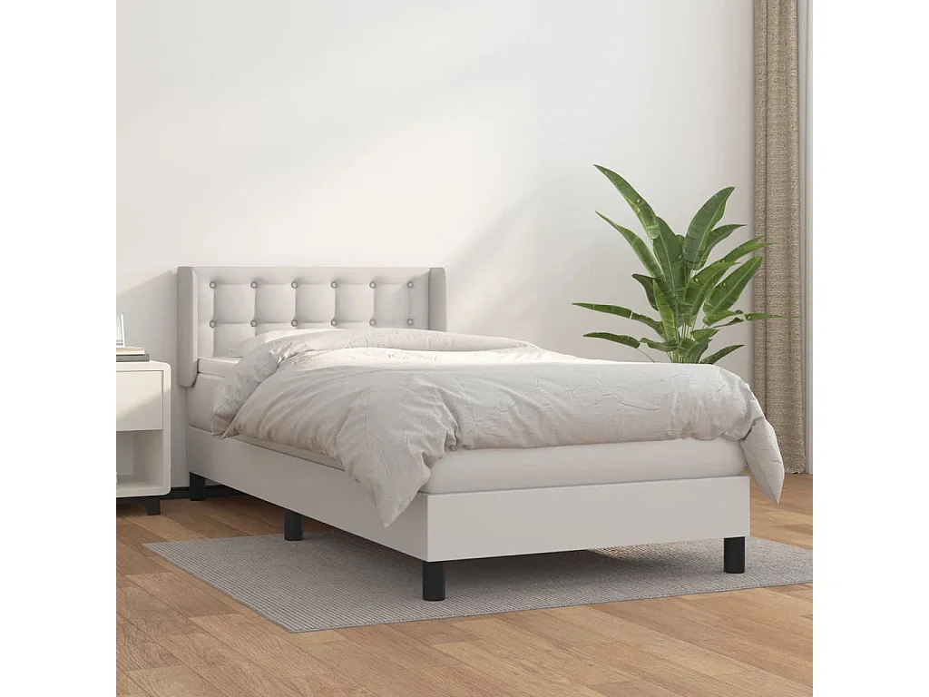 Cama continental com molas+ colchão 90x190 cm couro artificial branco PT124032