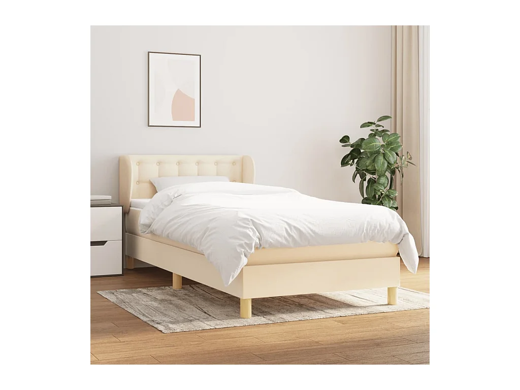 Ensemble complet boxspring - 100x200 cm + sommier tapissier + matelas Crème Tissu SRGW53072