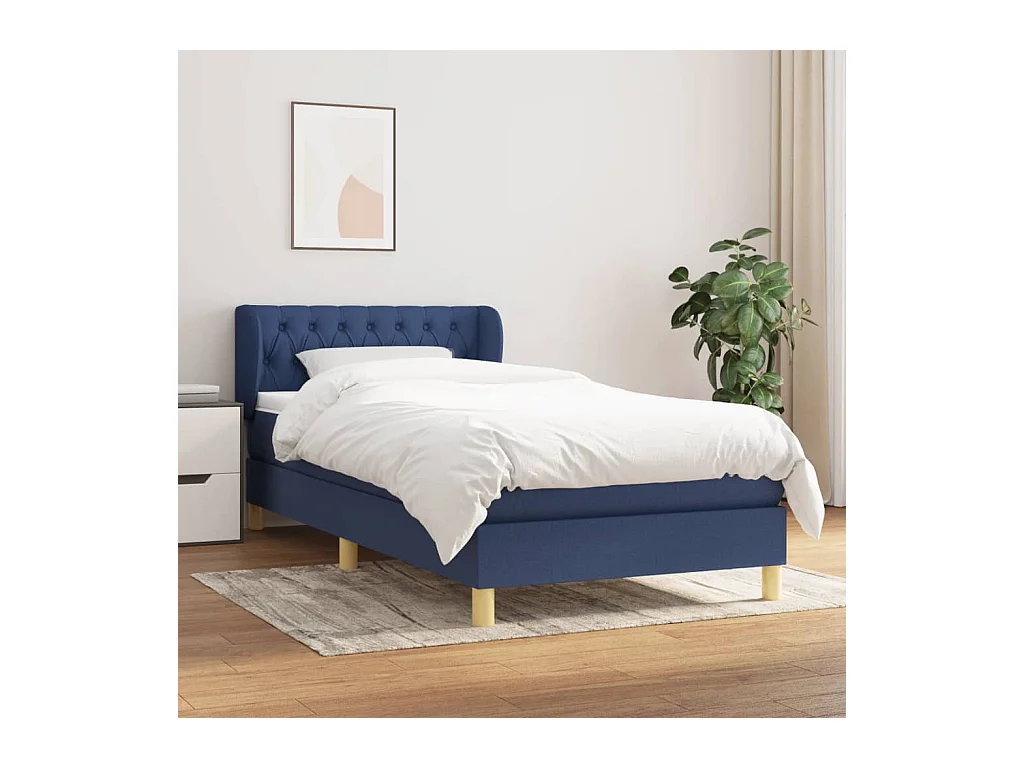 Conjunto Boxspring - 90x200 cm + Somieres + colchón tela azul ES39945