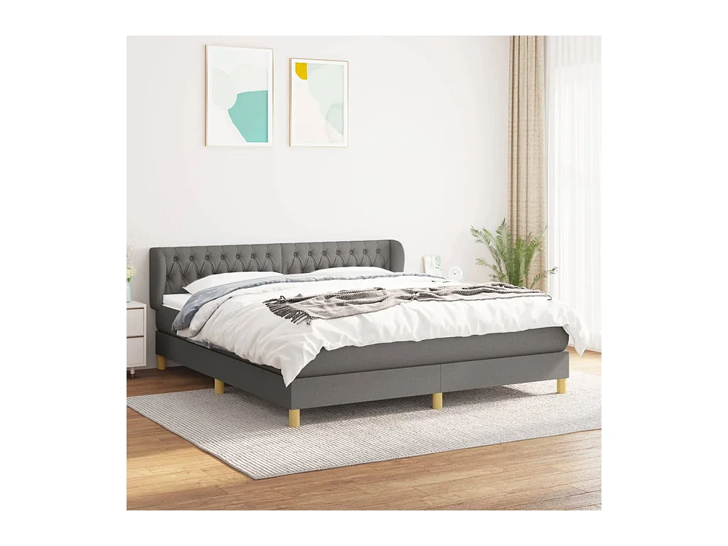 Ensemble complet boxspring - 180x200 cm + sommier tapissier + matelas Gris foncé Tissu SRGW21459