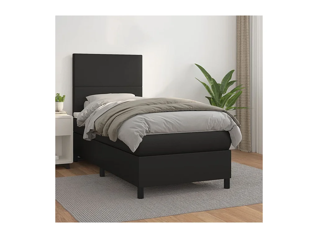 Ensemble complet boxspring - 80x200 cm + sommier tapissier + matelas Noir Similicuir SRGW61190