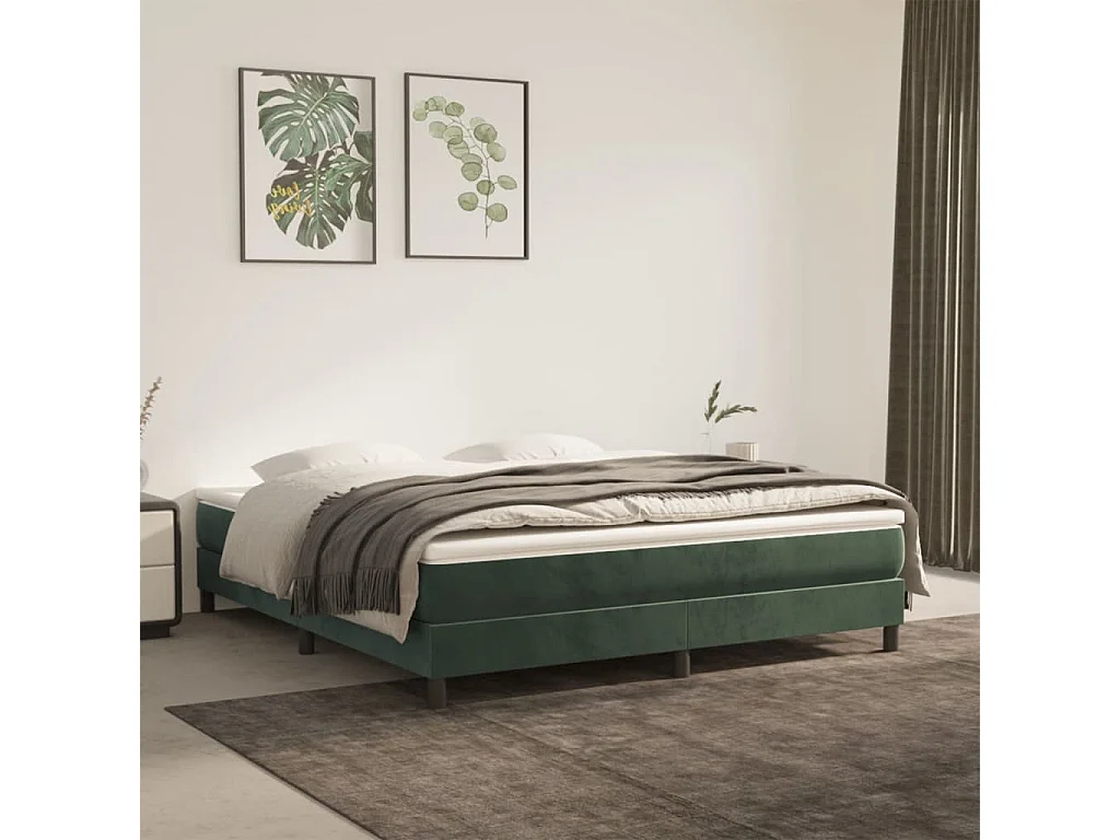 Ensemble complet boxspring - 160x200 cm + sommier tapissier + matelas Vert foncé Velours SRGW88038
