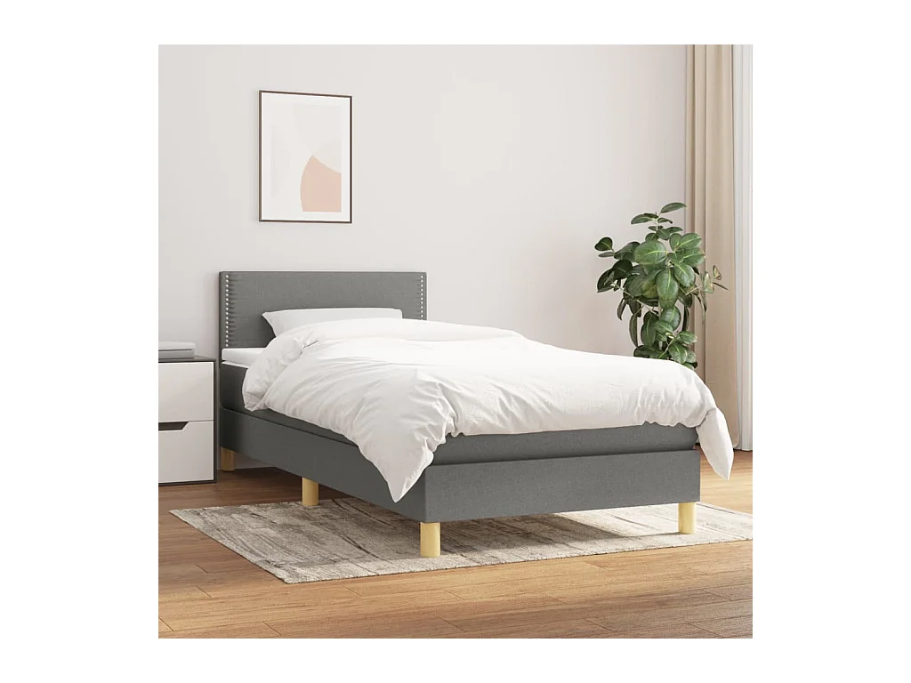 Ensemble complet boxspring - 90x200 cm + sommier tapissier + matelas Gris foncé Tissu SRGW63746