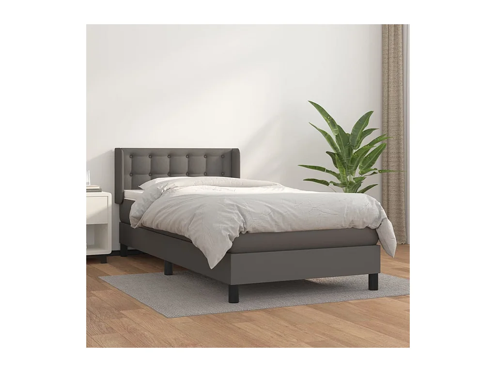 Conjunto Boxspring - 90x190 cm + Somieres + colchón cuero sintético gris ES39084