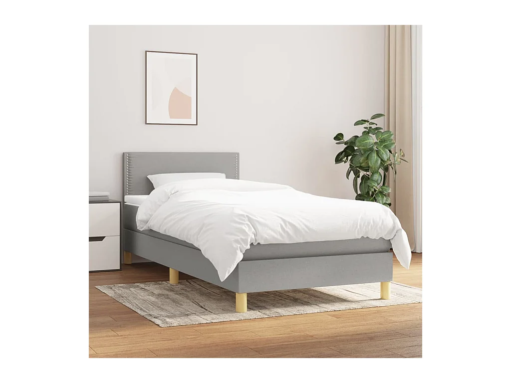 Ensemble complet boxspring - 100x200 cm + sommier tapissier + matelas Gris clair Tissu SRGW70137