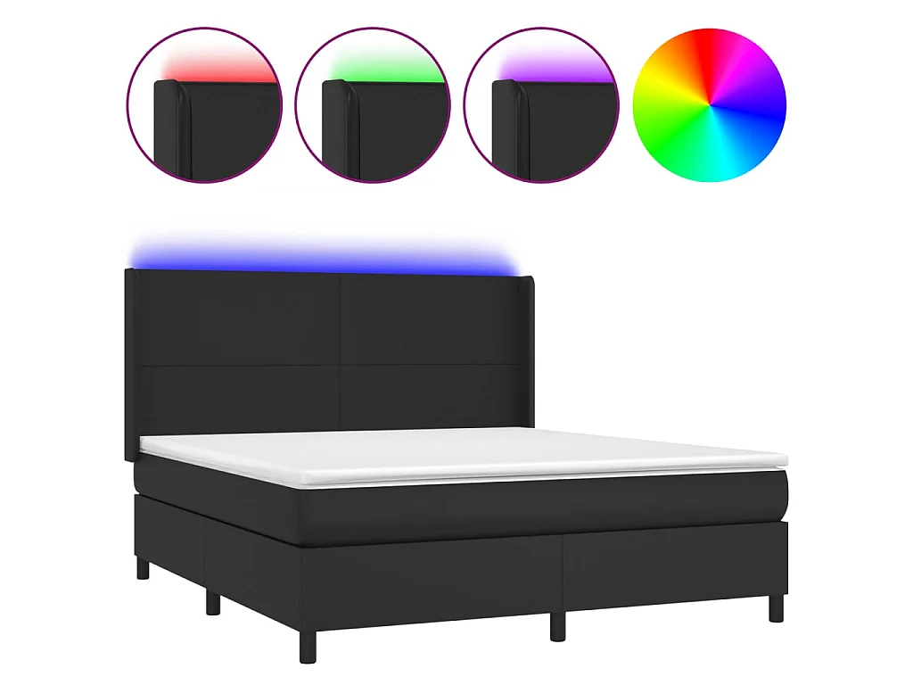 Ensemble complet boxspring - 160x200 cm + sommier à lattes de lit+ matelas LED Noir Similicuir SRGW18452