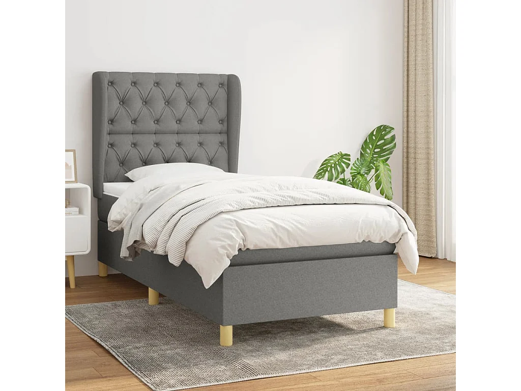 Cama continental com molas+ colchão 80x200 cm tecido cinzento-escuro PT625423