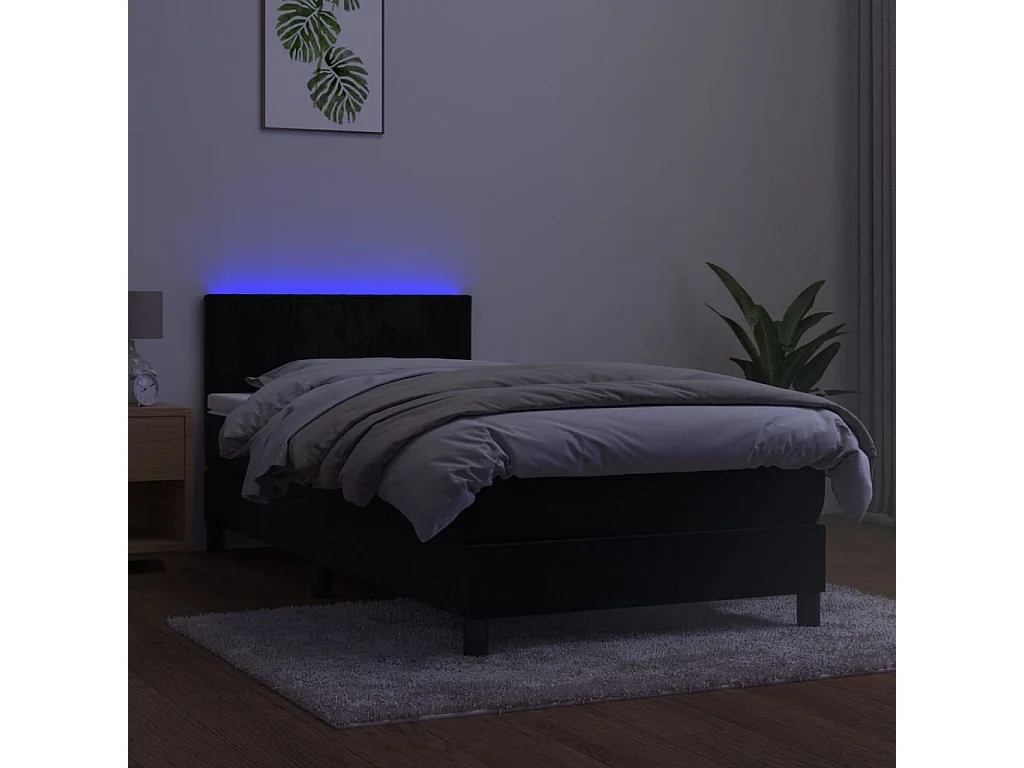 LED-Boxspringbett mit Matratze,Bett für Schlafzimmer Schwarz 100x200 cm Samt -CFW97768