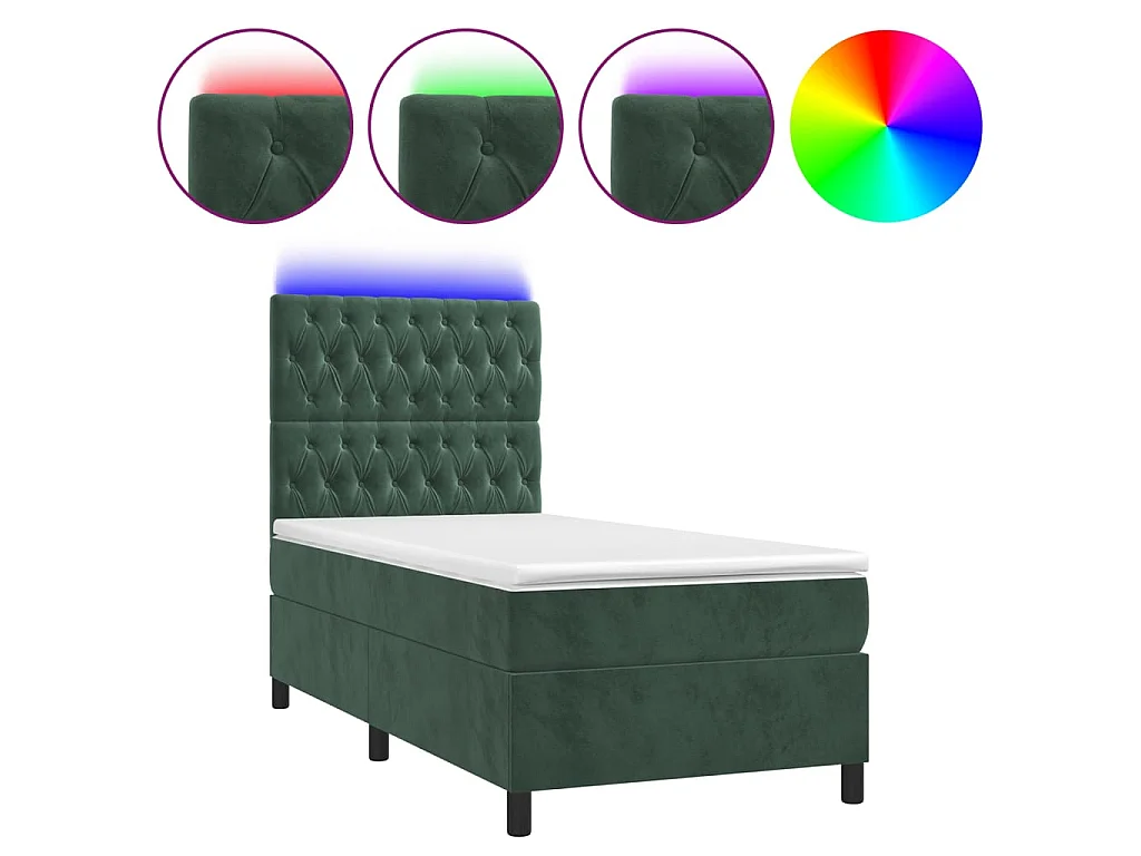 LED-Boxspringbett mit Matratze,Bett für Schlafzimmer Dunkelgrün 90x200 cm Samt -CFW51951