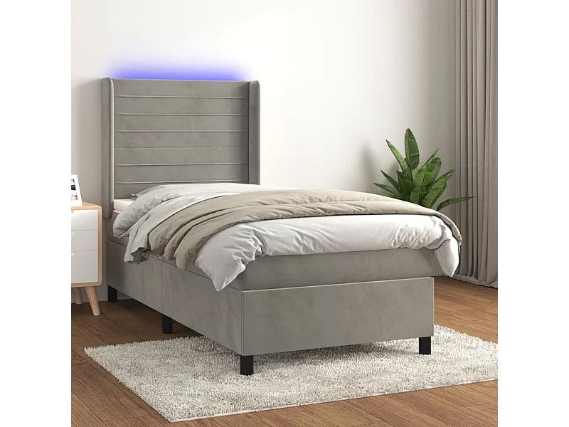 LED-Boxspringbett mit Matratze,Bett für Schlafzimmer Hellgrau 80x200 cm Samt -CFW30628