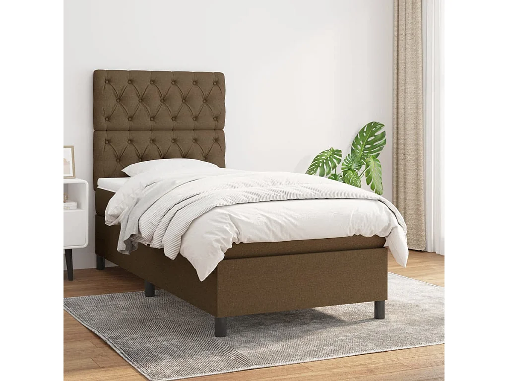 Cama continental com molas+ colchão 80x200 cm tecido castanho-escuro PT572596