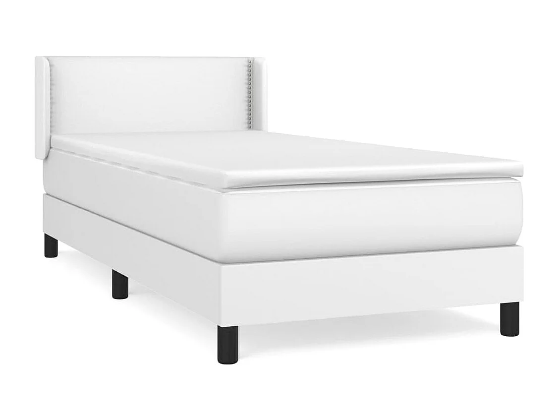 Cama continental com molas+ colchão 100x200 cm couro artificial branco PT599721