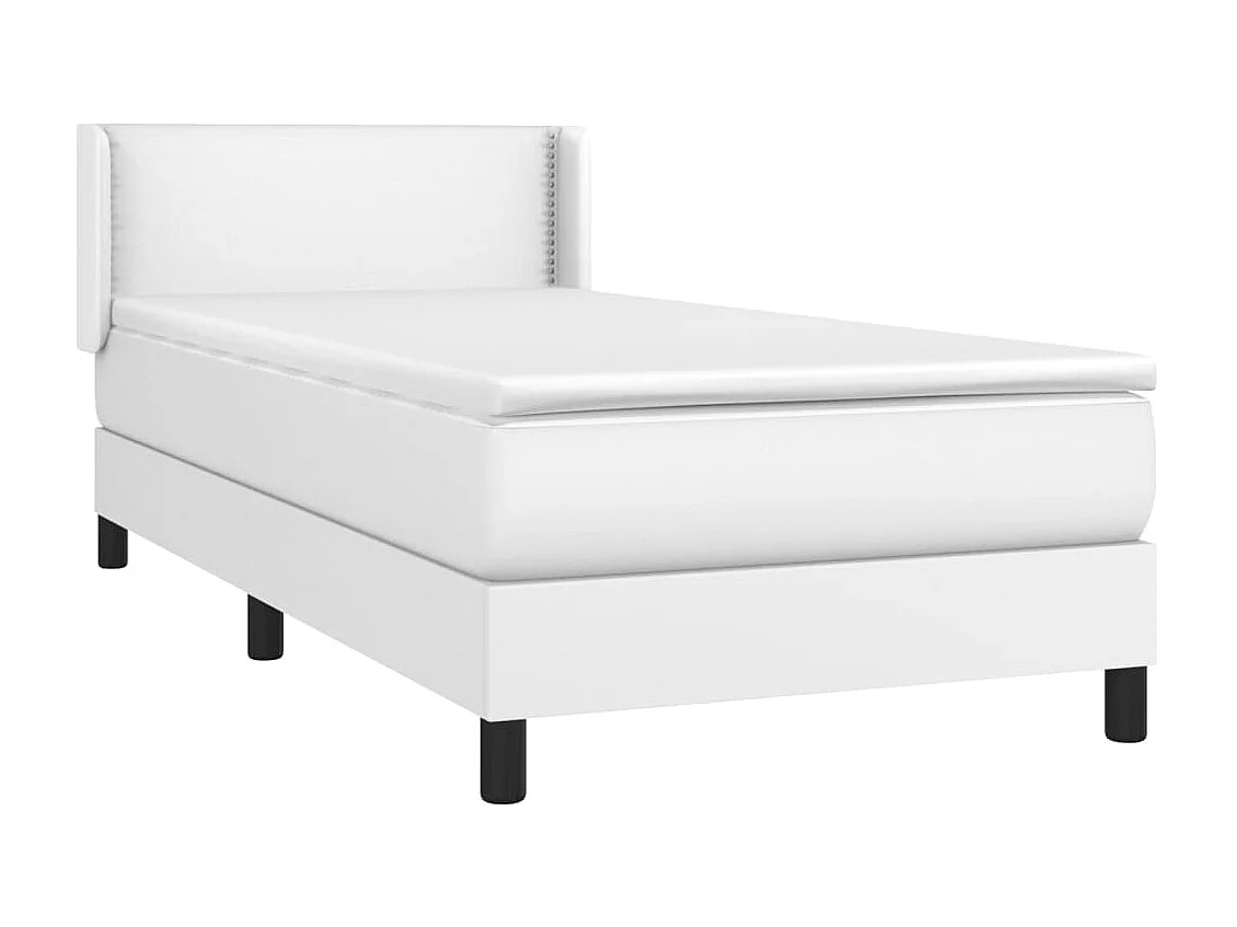 Cama continental com molas+ colchão 100x200 cm couro artificial branco PT599721