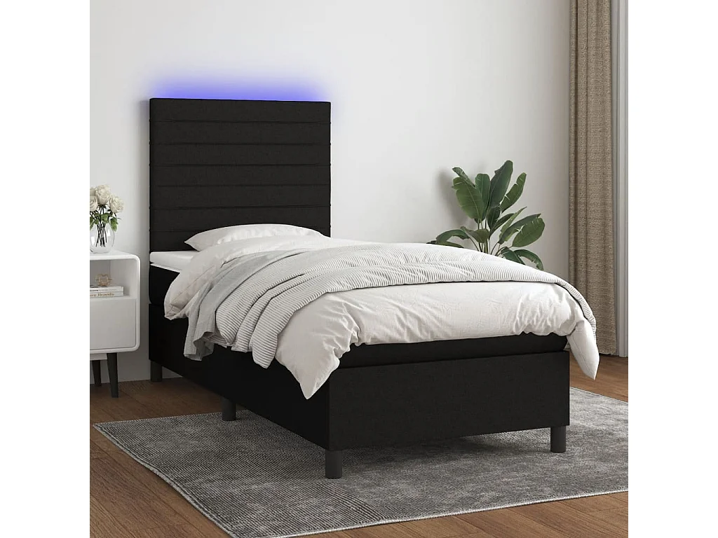 LED-Boxspringbett mit Matratze,Bett für Schlafzimmer Schwarz 90x200 cm Stoff -CFW43148
