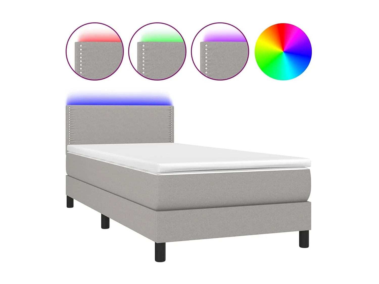 Conjunto Boxspring - 100x200 cm + Somieres + colchón + luces LED tela gris claro ES43000