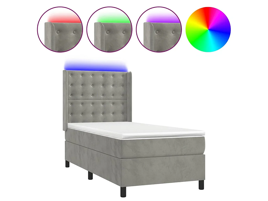 LED-Boxspringbett mit Matratze,Bett für Schlafzimmer Hellgrau 80x200 cm Samt -CFW32669
