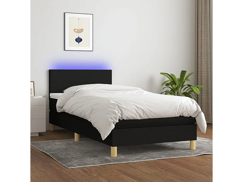 Cama continental c/ colchão e LED 90x190 cm tecido preto PT722769