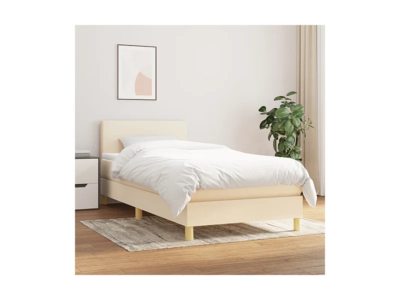 Ensemble complet boxspring - 100x200 cm + sommier tapissier + matelas Crème Tissu SRGW58561