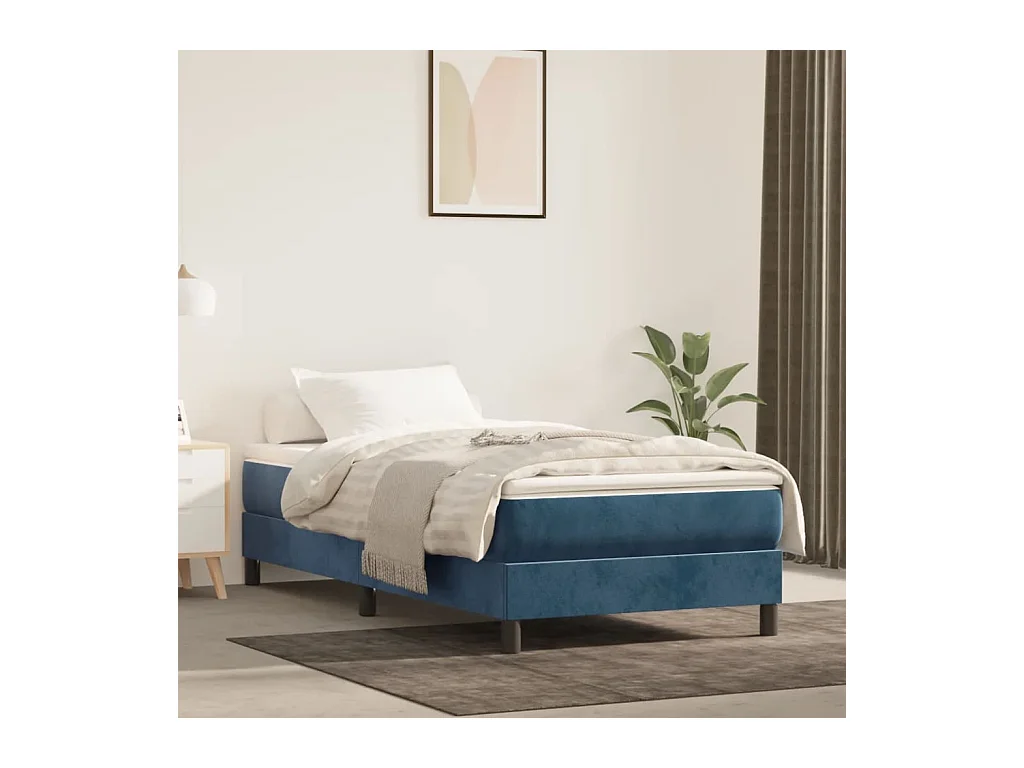 Ensemble complet boxspring - 90x190 cm + sommier tapissier + matelas Bleu foncé SRGW88998