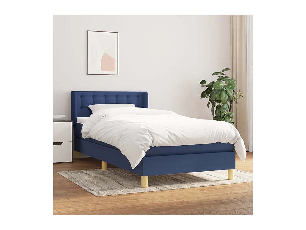 Ensemble complet boxspring - 80x200 cm + sommier tapissier + matelas Bleu Tissu SRGW14934