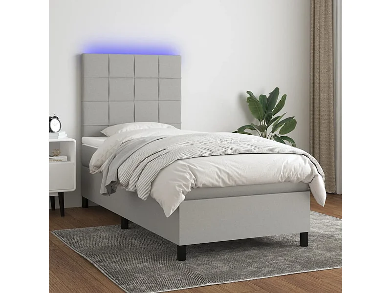 Cama continental c/ colchão e LED 80x200 cm tecido cinza-claro PT313165