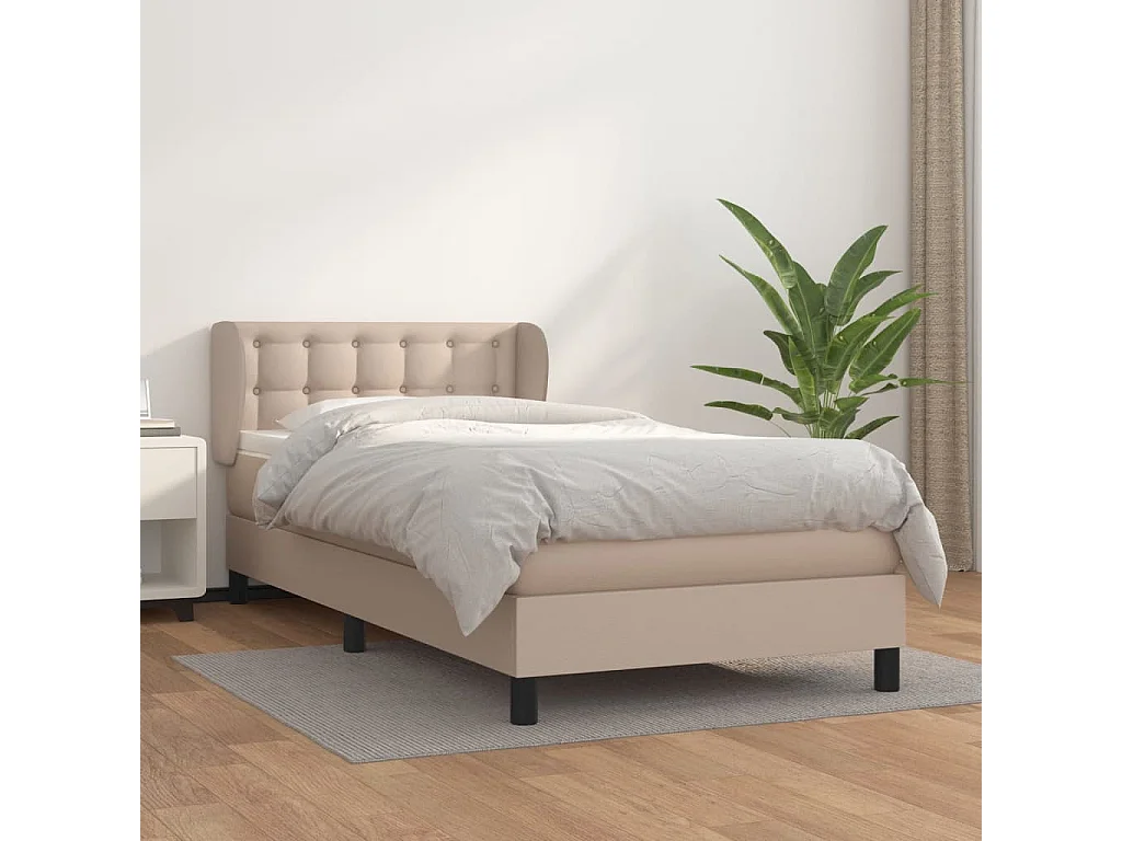 Conjunto Boxspring - 90x200 cm + Somieres + colchón cuero sintético capuchino ES41789