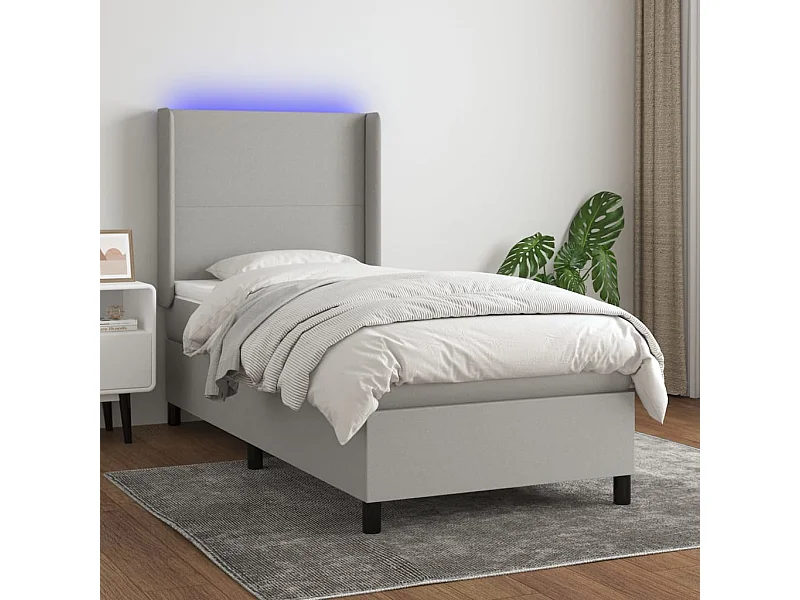 LED-Boxspringbett mit Matratze,Bett für Schlafzimmer Hellgrau 90x190 cm Stoff -CFW20798