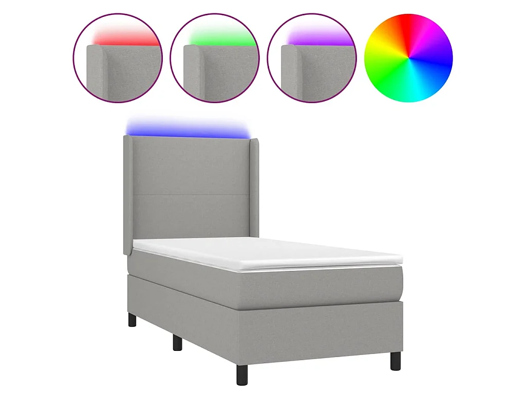 LED-Boxspringbett mit Matratze,Bett für Schlafzimmer Hellgrau 90x190 cm Stoff -CFW20798