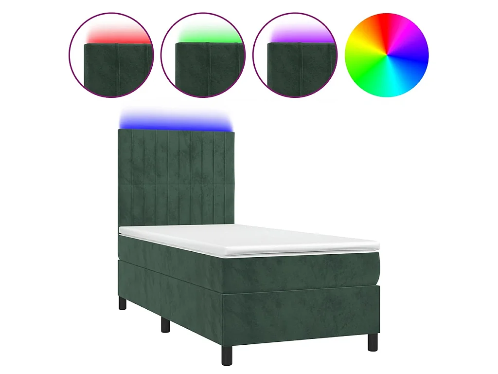 LED-Boxspringbett mit Matratze,Bett für Schlafzimmer Dunkelgrün 90x200 cm Samt -CFW74159