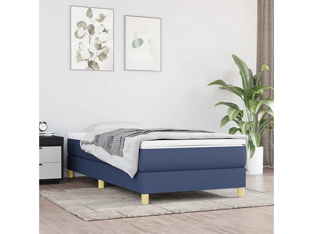 Conjunto Boxspring - 90x200 cm + Somieres + colchón tela azul ES41481