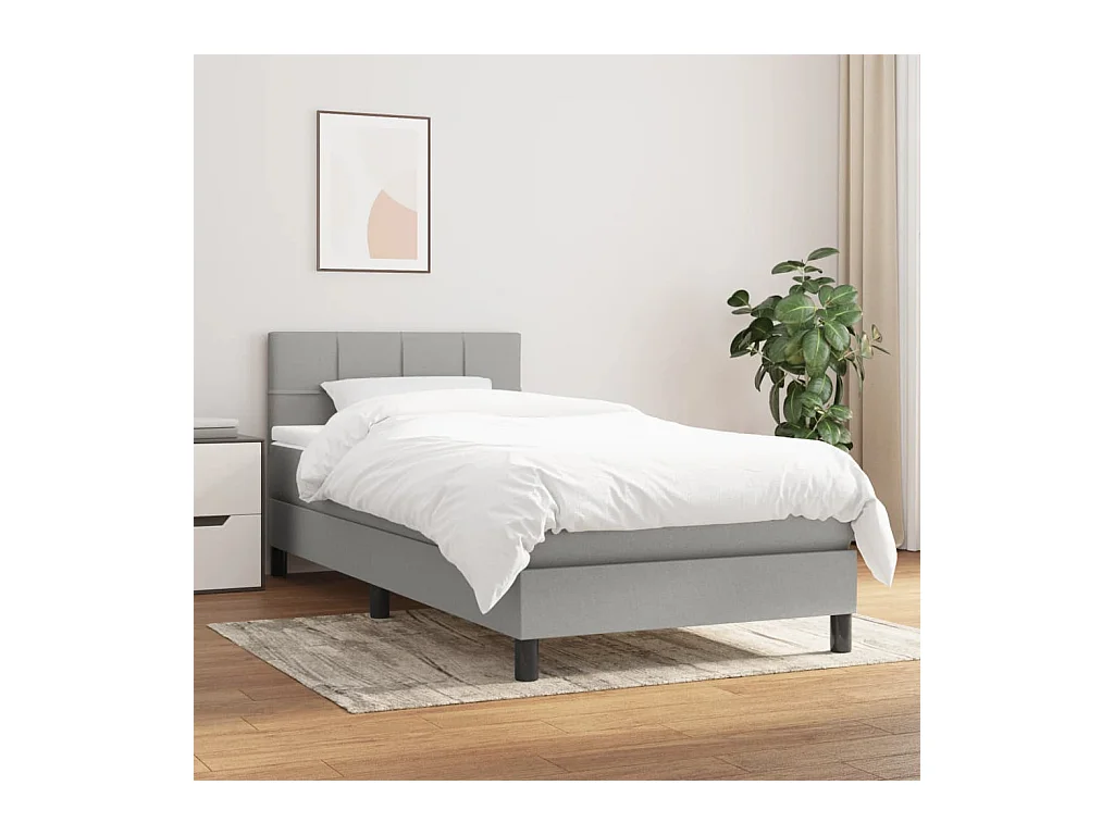 Ensemble complet boxspring - 90x200 cm + sommier tapissier + matelas Gris clair Tissu SRGW52864