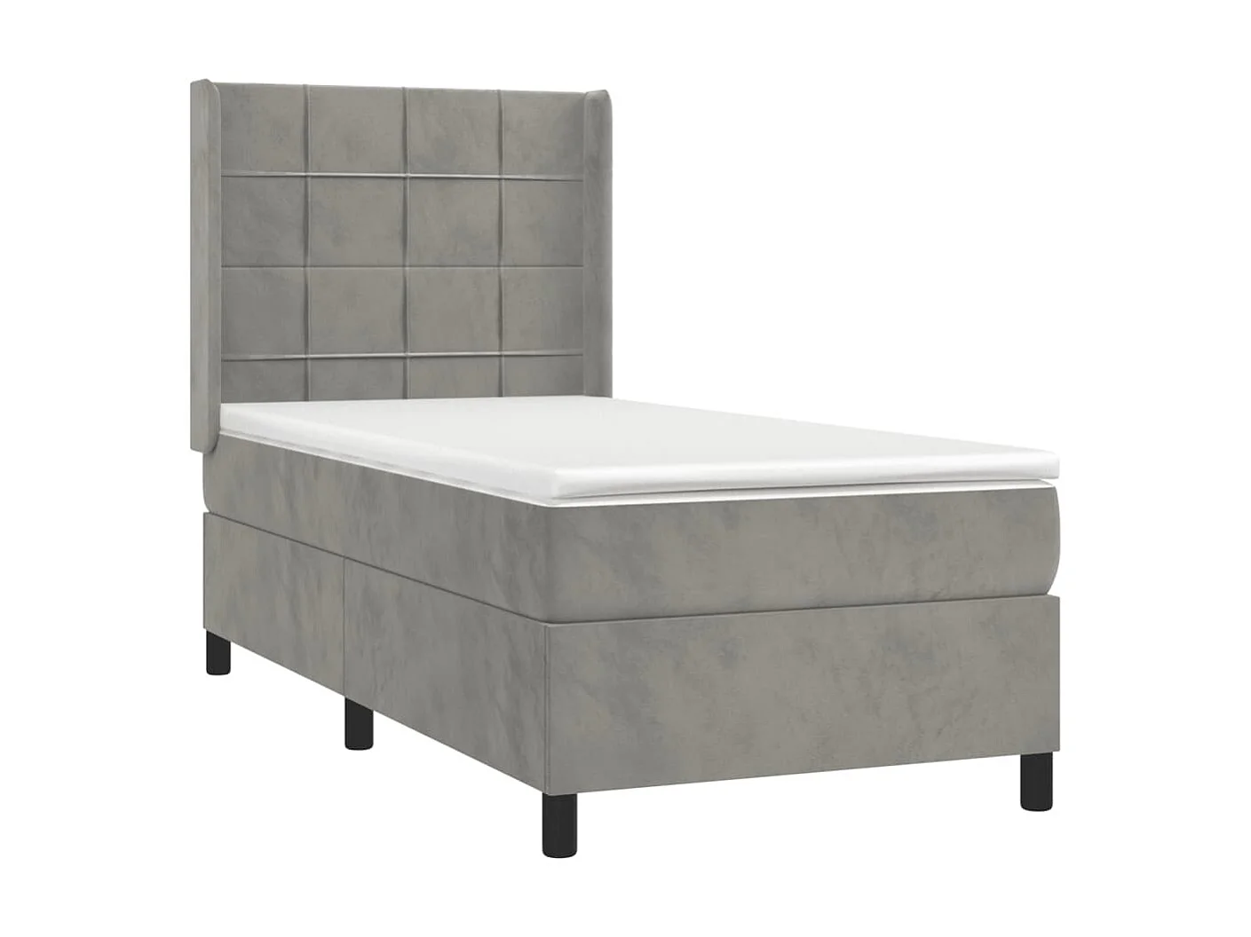 Cama continental com molas+ colchão 90x190 cm veludo cinza-claro PT111566